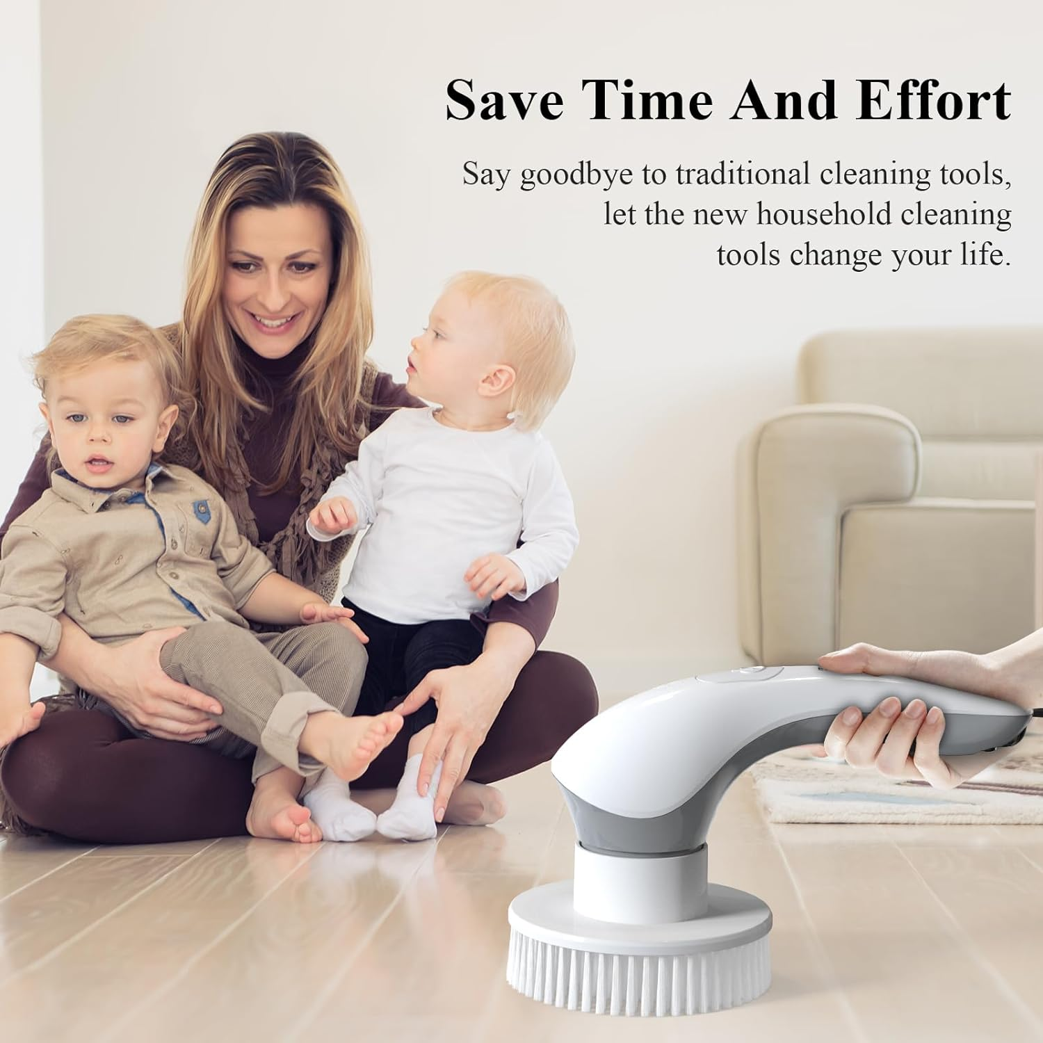 Minthouz Electric Spin Scrubber, Bathroom Cleaner with 6 Replaceable Brush Heads & 2 Adjustable Speeds, IP67 Waterproof Shower Cleaner,Handle Cleaning Brush for Tub Tile Floor Kitchen Bathroom image number 3