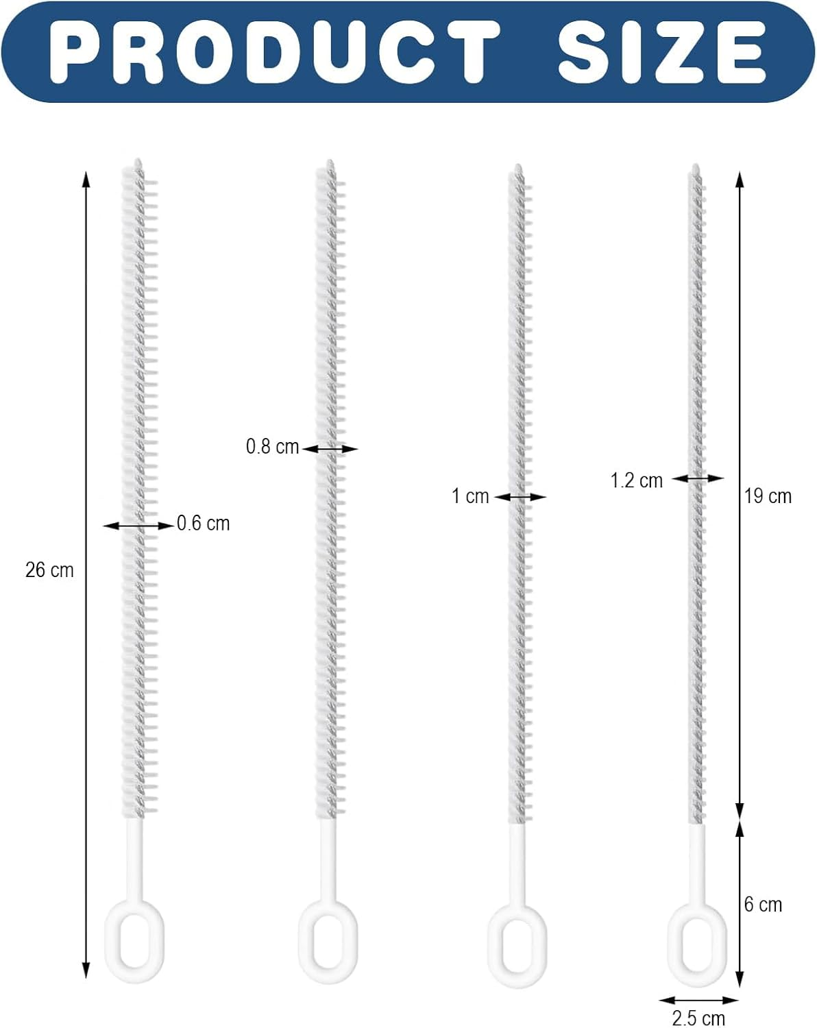 Bangbobi Stainless Steel Straw Cleaning Brush, Long Cleaning Brush with Full Bristles - Pack of 4