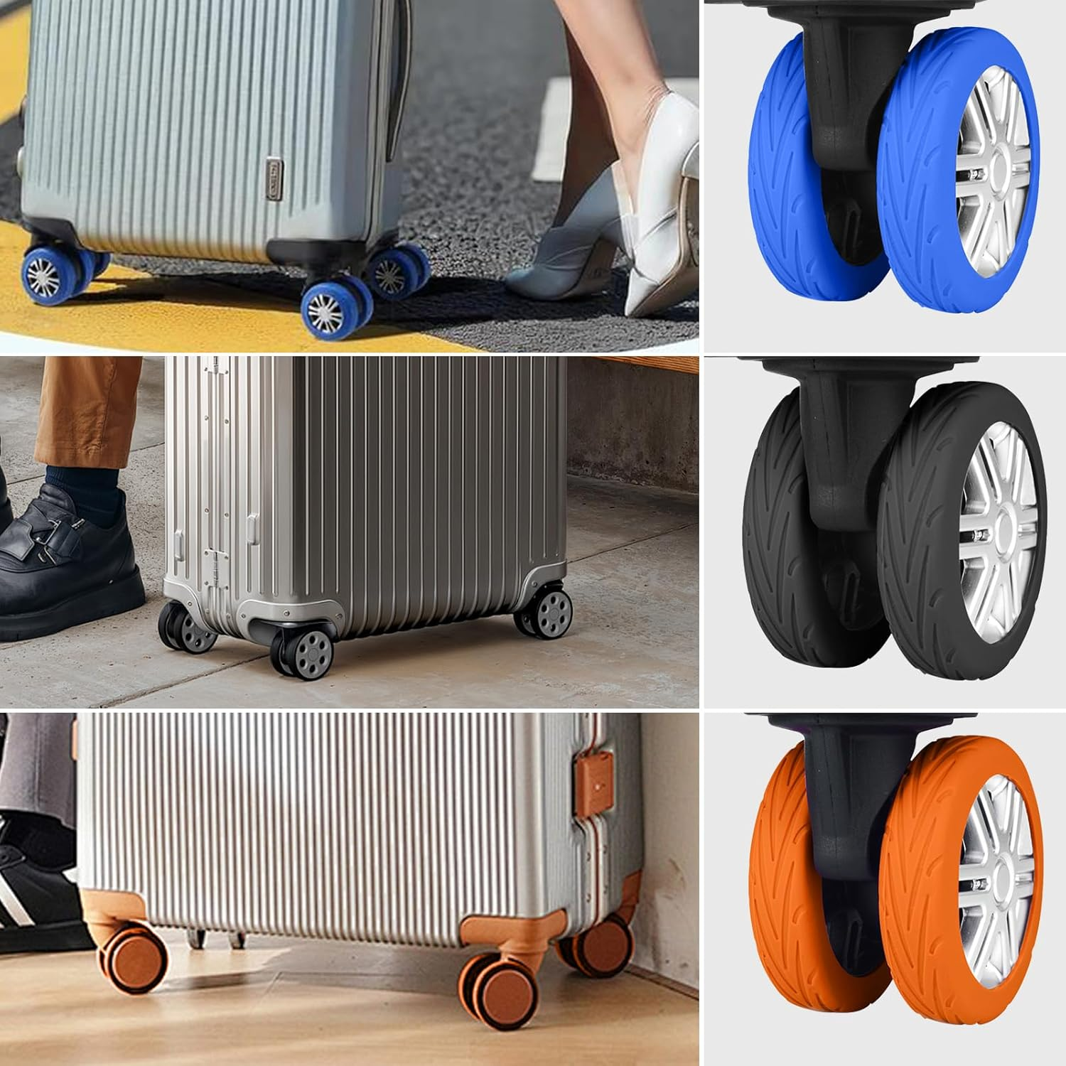 8 Pcs Upgrade Luggage Wheel Covers for Carry-On Suitcases-H HOME-MART Wear-Resistant Trolley Caster Case, Anti-Noise Suitcase Wheel Protectors for 2-2.4" Spinner Wheels (Blue) - Blue image number 2