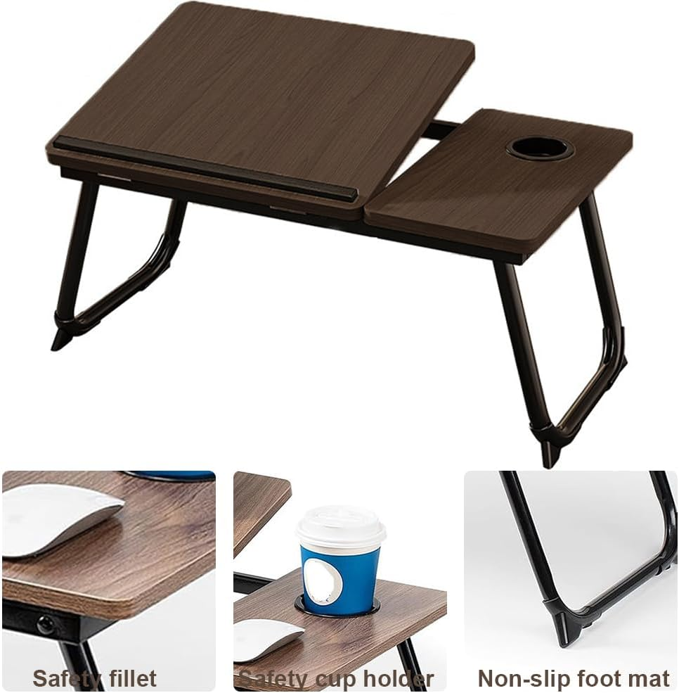 MTSDM Foldable Laptop Table, Laptop Desk, Foldable Computer Table with Cup Holder Folding Breakfast Tray Adjust Angle Portable Standing Desk Reading for Bed Sofa Floor Good Furniture for Work at Home image number 3