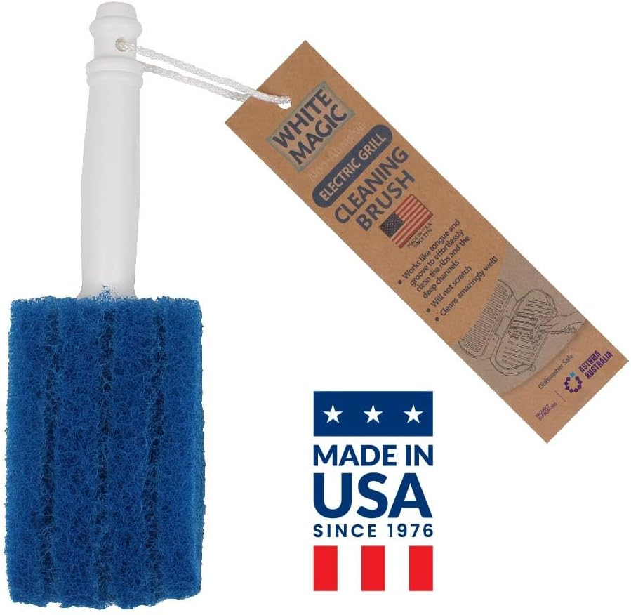 White Magic Electric Grill Cleaning Brush &ndash; 25Cm, Made in USA, Heat-Resistant for Hot Grills, Efficient Grease & Grime Removal, Safe Handle, Durable Design for Indoor & Outdoor Electric Grills