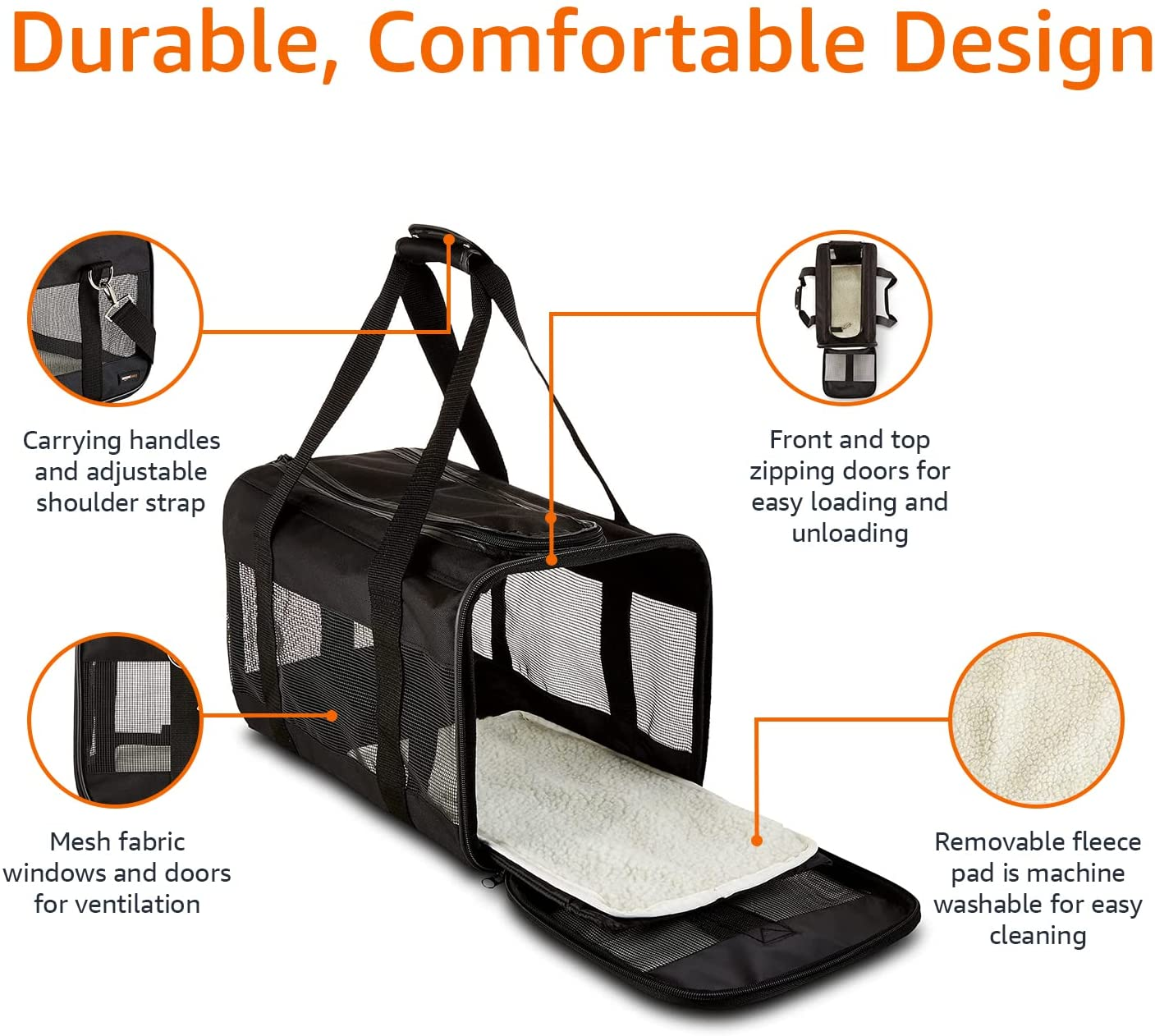 Amazon Basics Soft-Sided Mesh Pet Travel Carrier, Medium, 43.18 X 25.4 X 25.4 CM, Black