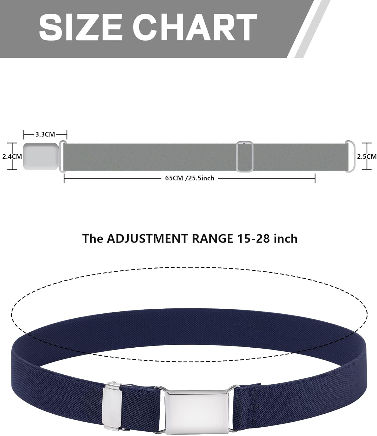 Toddler Kids Adjustable Buckle Belt - Elastic Child Silver Buckle Belts for Girls Boys by WELROG - Black *2 image number 7