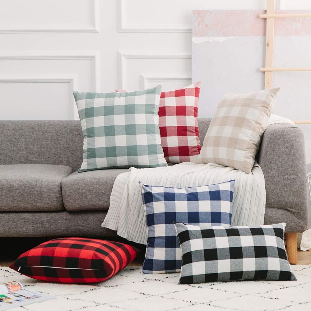 Set of 2 Classic Retro Checkers Black and White Plaids Deluxe Square Throw Pillow Cover Cushion Case for Sofa 45Cm X 45Cm image number 4