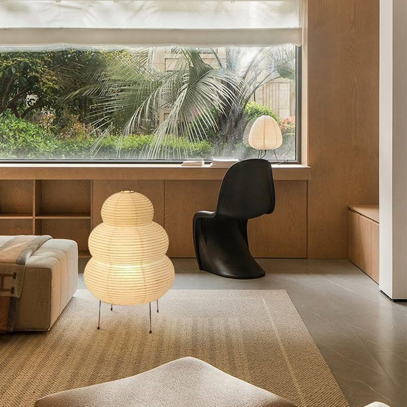 KSUCTE Noguchi Style Akari Floor Lamp &ndash; Handmade Rice Paper Lantern | Snowman Shape, Cozy Ambient Lighting for Living Room, Bedroom, or Office image number 6