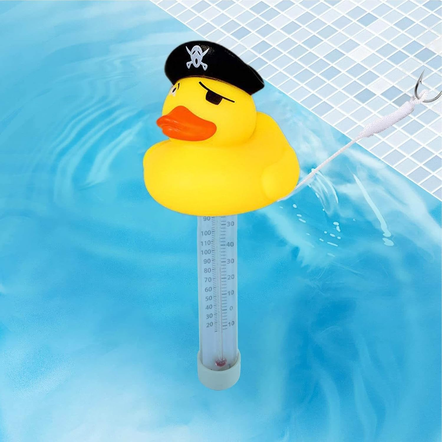 Floating Pool Temperature Gauge | Duck Easy Read Temperature Meter with String,Temperature Meter for Hot Tub, Spa, Swimming Pools, Fishing Pond - Pilot Duck image number 5