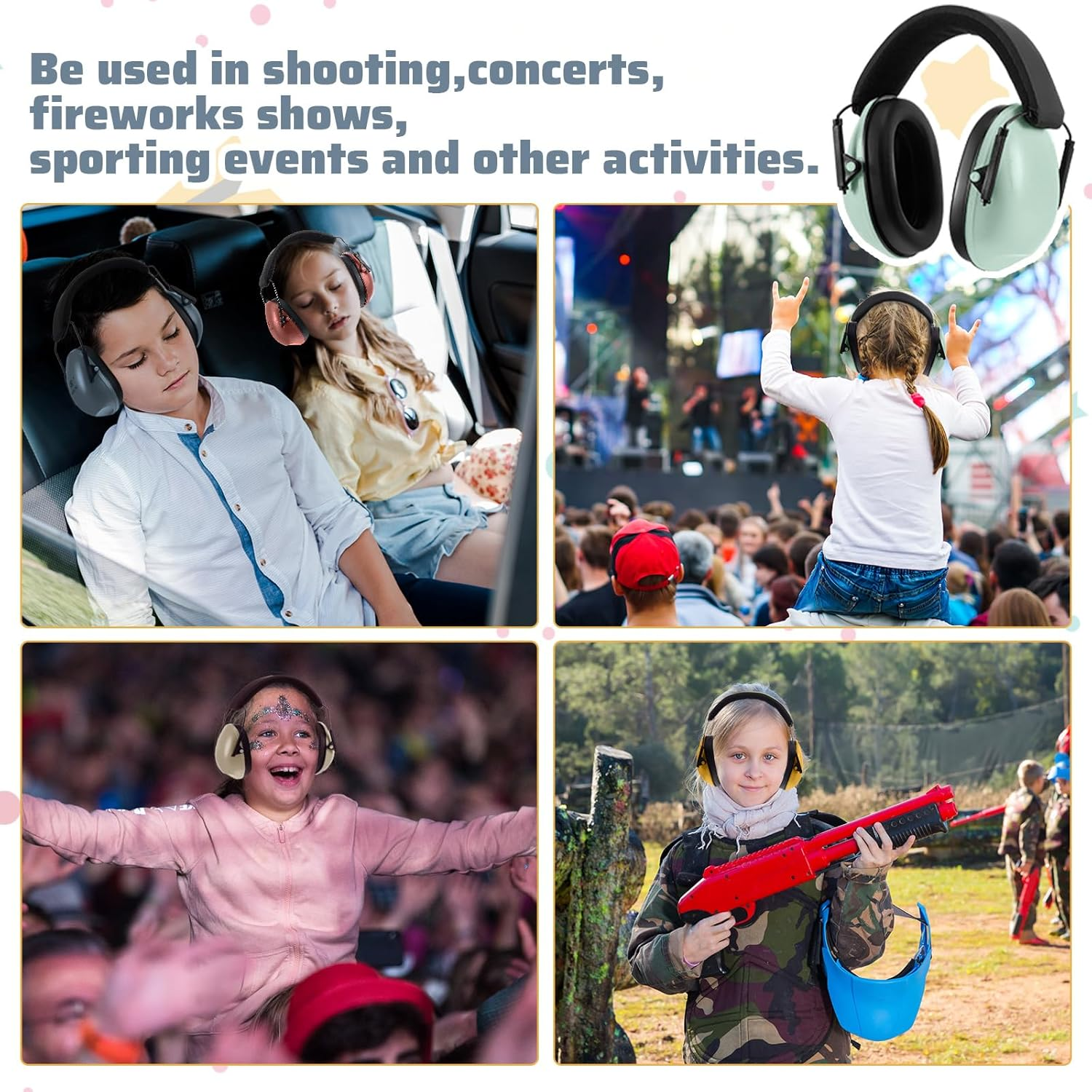 Amylove 12 Pcs Kids Ear Protection Noise Cancelling Headphones Ear Muffs Bulk 27Db Adult Noise Reduction Hearing Earmuff(Universal Fit (Kids & Adults),Classic Style,Happie Boho Color) image number 5