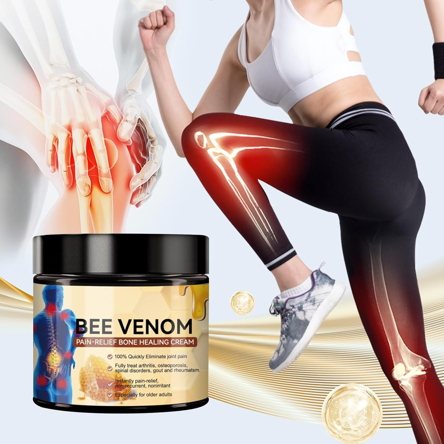 2PCS Bee Venom Cream,Bee Venom Advanced Joint and Bone Cream,Bee Venom Joint Gel, Advanced Professional New Bee Venom Professional Cream，For Back, Neck, Hands, Knee image number 3