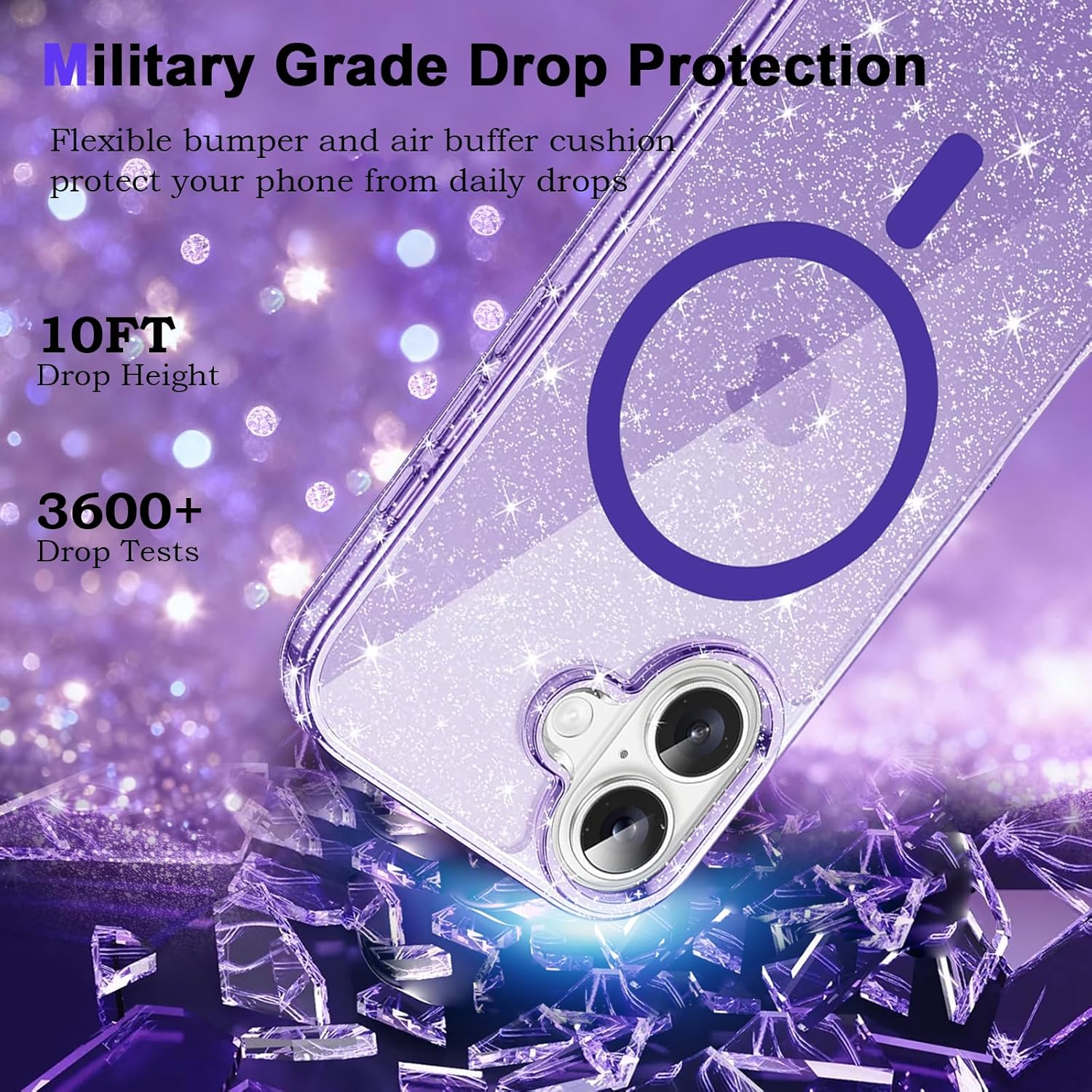 ROUMAYMAY Glitter Transparent Case for Iphone 17, Strong Magnet [Compatible with Magsafe] Shiny, Shockproof, Soft, Durable, Sparkling Mobile Phone Case for Iphone 17, Purple image number 1