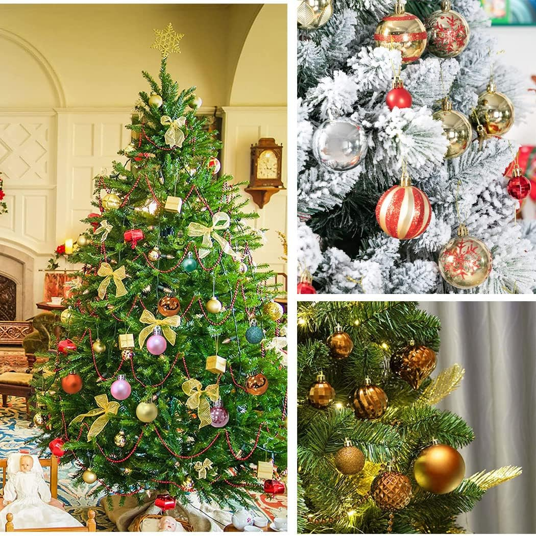 Idopick Christmas Ball Ornaments Set, 42PCS Assorted Shatterproof Christmas Tree Christmas Baubles Balls Ornaments with Hanging Hoop for Holiday Wedding Party Decoration (Blue) - Golden image number 4