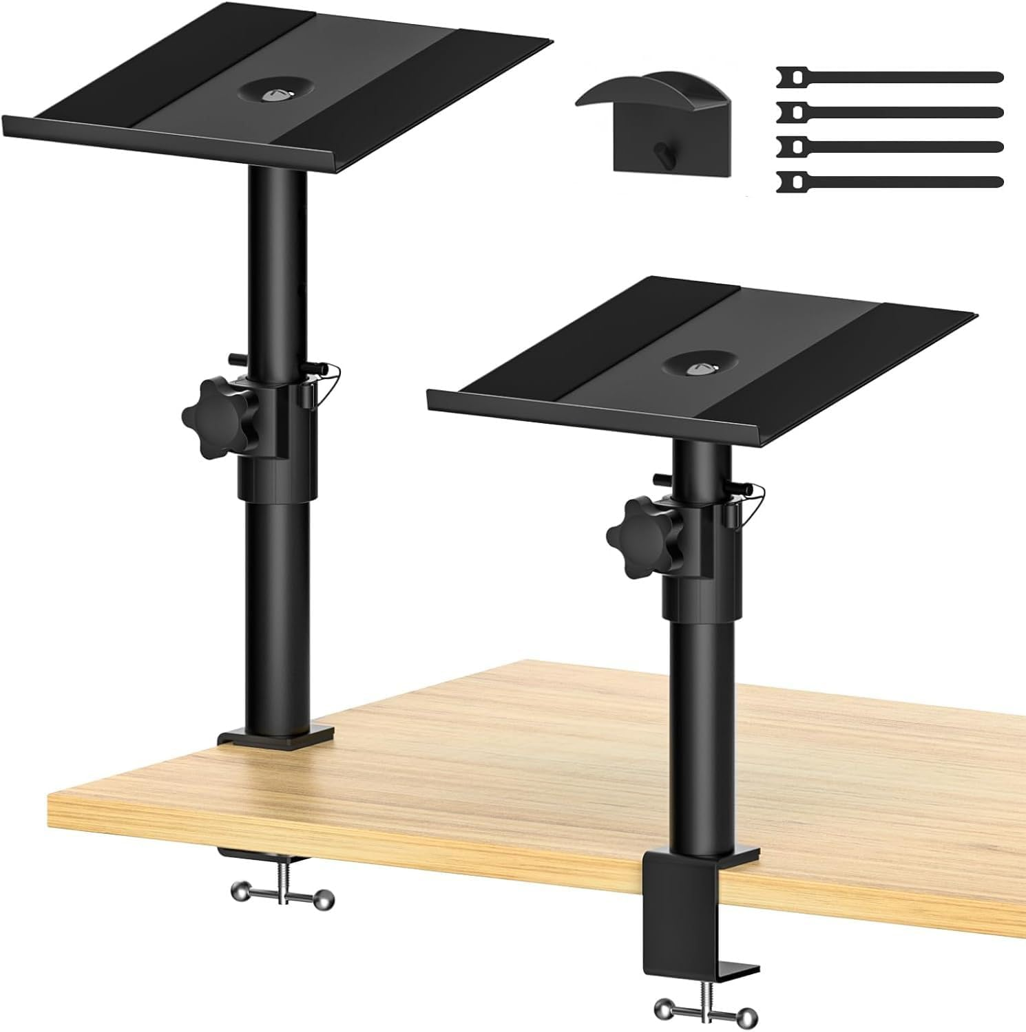 Desktop Speaker Stands, One Pair, for Studio Monitor Speaker Stands, Adjustable Height, 30 Lbs, 10 Degrees Tilt, Desk Clamp Stand (Black) image number 2