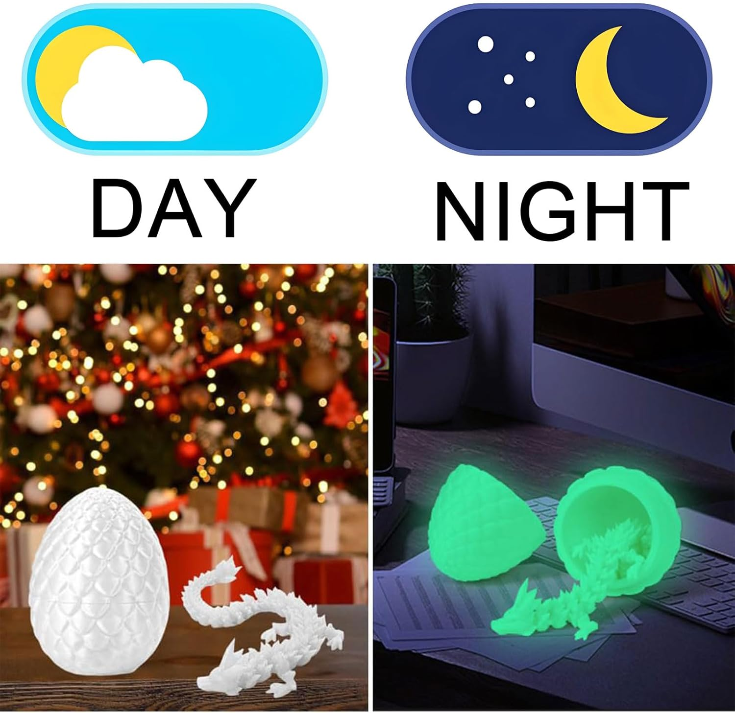 Glow in the Dark 3D Printed Dragon Egg with 12 Inch, Articulated Dragon Toys for Kids Dino Party Favors,Dragon Birthday Decorations for Kids (Luminous)