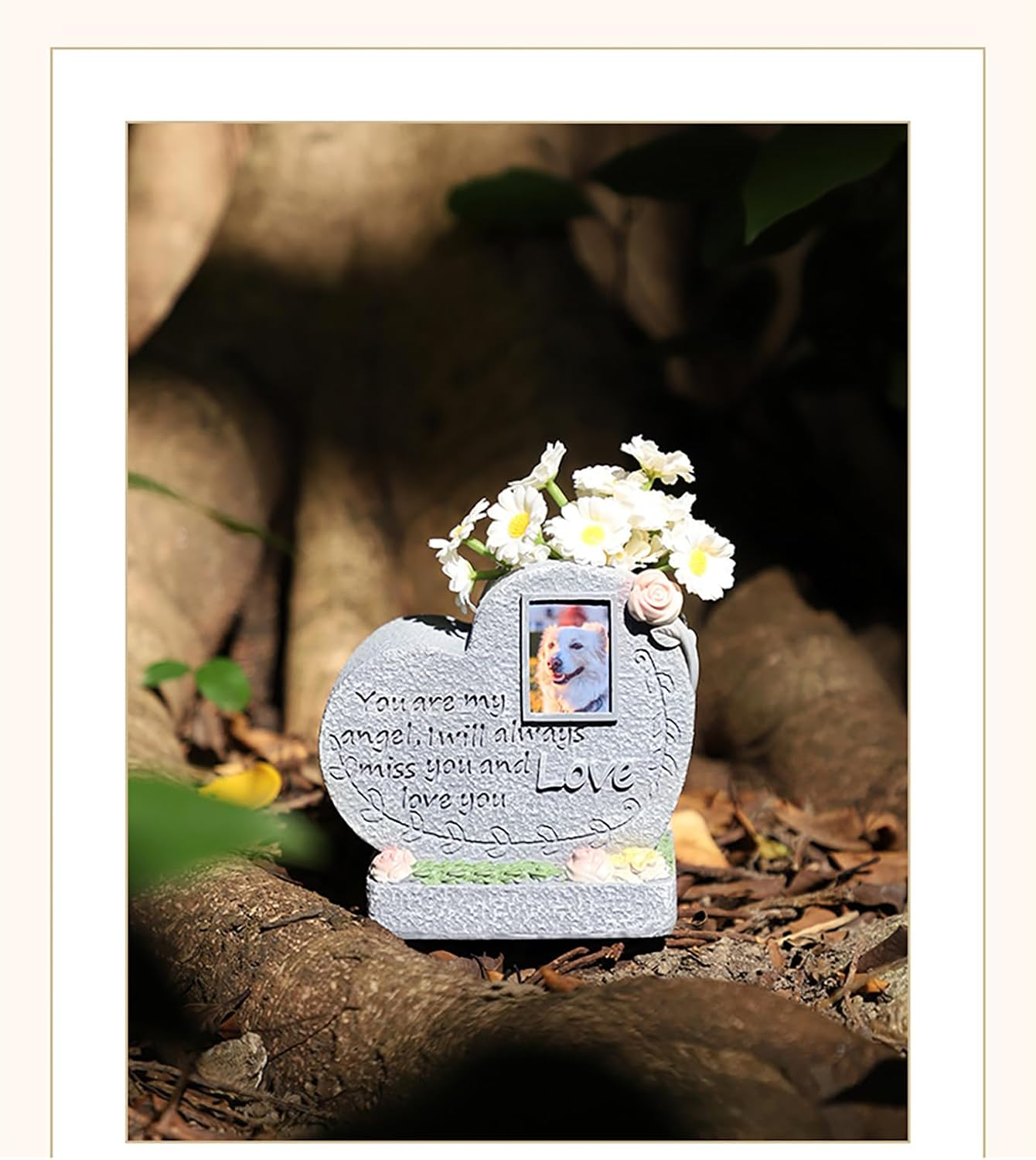 Pet Garden Gravestone Marker with Flower Holder, Memorial Stones with Photo Frame Weatherproof Remembrance Decorate for Dogs & Cats image number 3