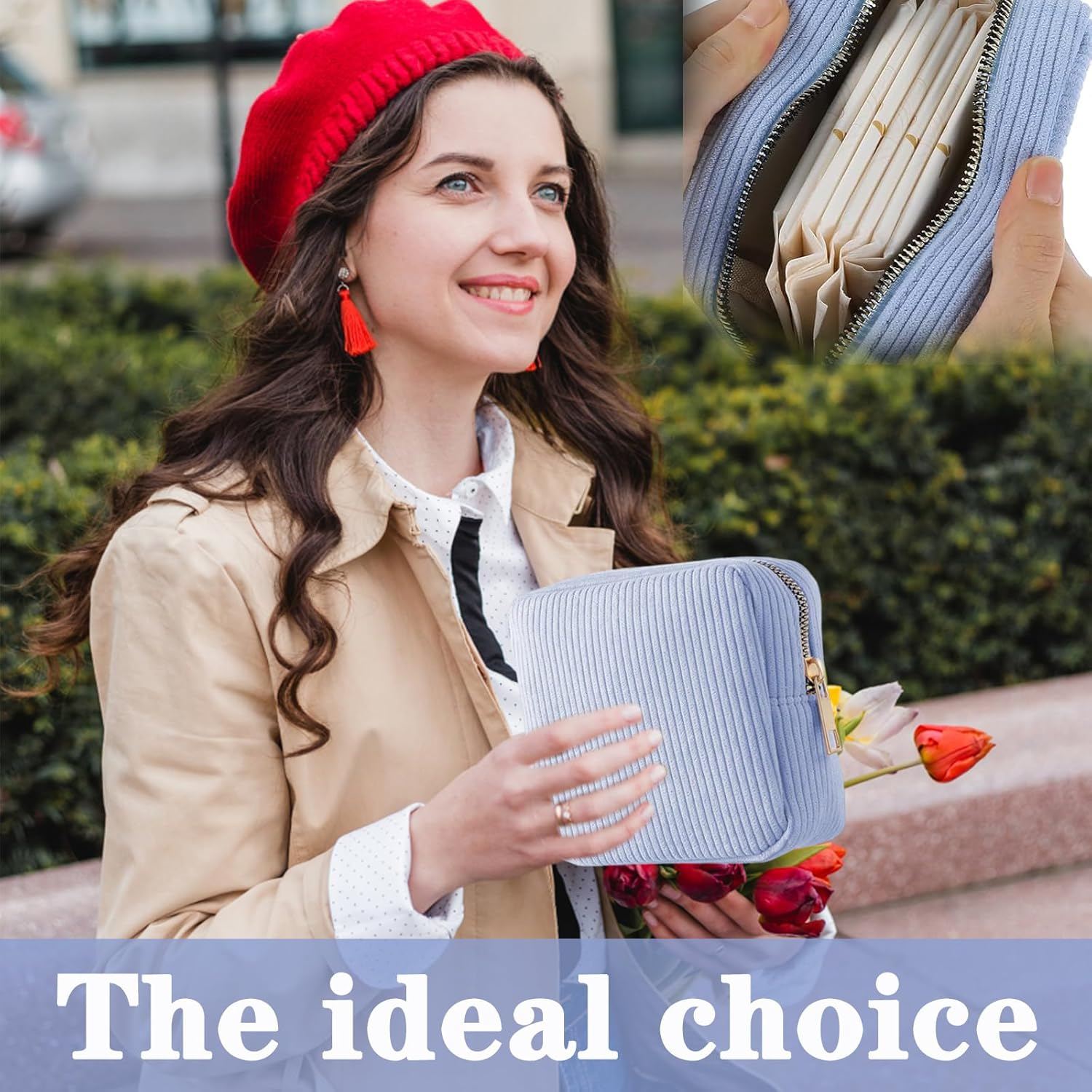 Sanitary Pad Storage Bag, Period Bags for Teenage Girls, Portable Small Corduroy Period Bag with Zipper, Cute Soft Mini Makeup Bag First Period Kit for Girls Women Outdoor(Blue)