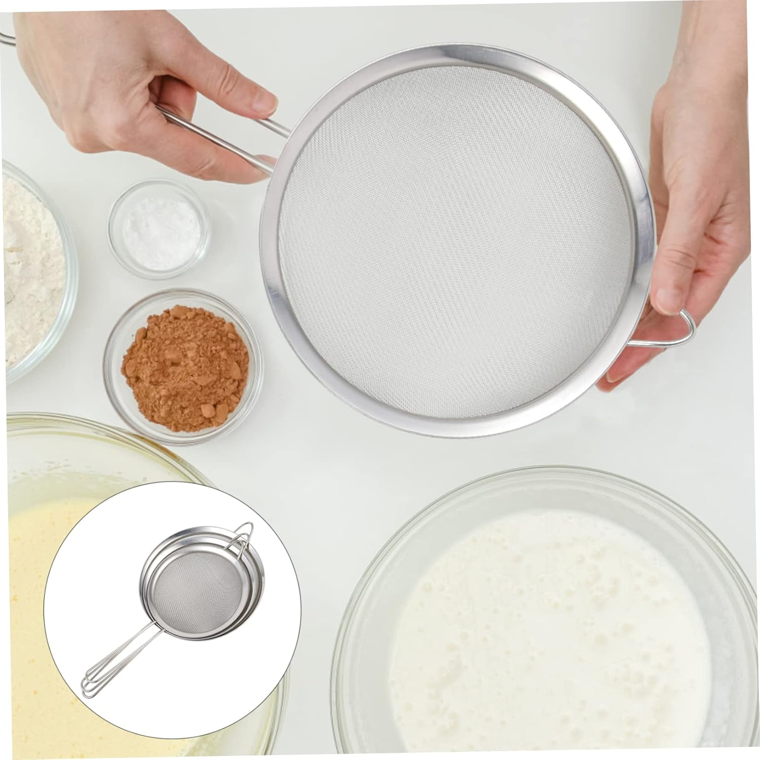 GRIRIW 3Pcs High Efficiency Stainless Steel Colander Fine Mesh Sieve for Flour Sifting Kitchen Accessory image number 5