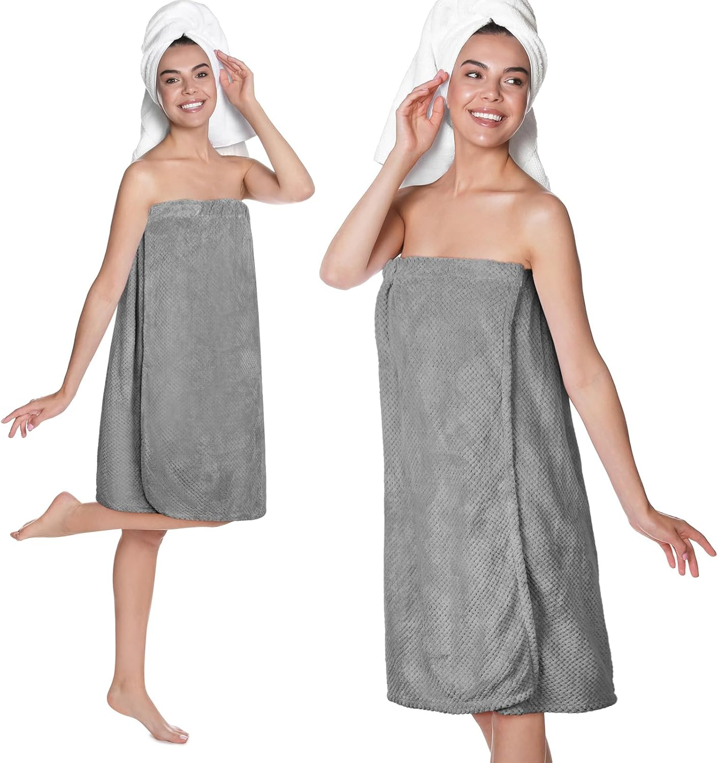 Tigeen 2 Pcs Towel Wrap for Women Lightweight Spa Robe with Adjustable Closure Elastic Top Soft Bathrobe Spa Wrap(Medium,White) image number 5