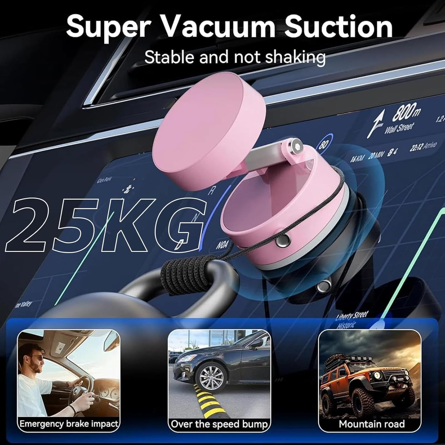 Vacuum Magnetic Phone Holder, 2025 New Foldable & Retractable Car Mount, 360&deg; Adjustable Suction Cup Stand for Iphone 16/15/14/13/12 & Suction Phones, Idea for Car/Mirror/Gym/Smooth Surfaces (Pink)