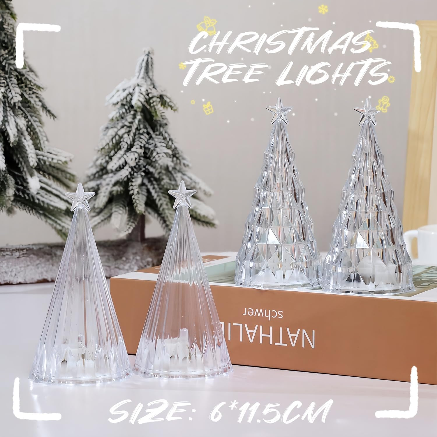 Pack of 4 Acrylic LED Christmas Trees, Coloured Luminous Christmas Trees, Lighting Christmas Tree Night Light, Christmas Lighting, Great Mood Light for Christmas, Christmas Decoration image number 6