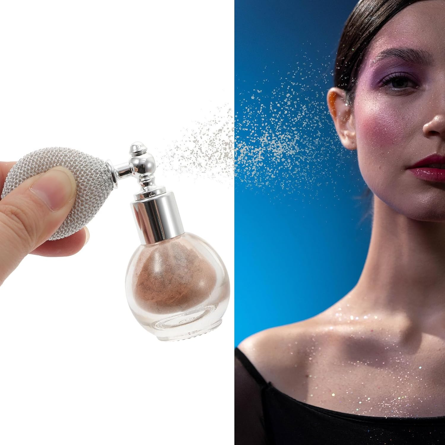 SEWACC Shimmering Body Glitter Spray Light Gold Highlighter Powder Spray for Women Makeup Glitter Hair and Body image number 1