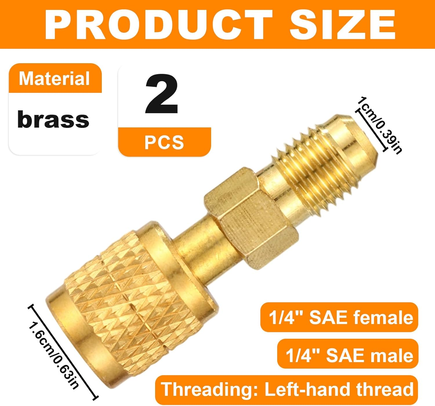 2Pcs R32 R454B Brass Adapter, 1/4" SAE Female to 1/4" SAE Male Reverse Thread Refrigerant Adapter Low Loss Refrigerant Fittings for R32 R454B Tanks Mini Split Systems image number 5