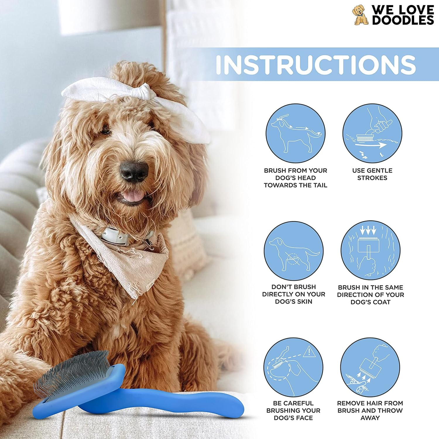 We Love Doodles Dog Slicker Brush for Grooming Pet Hair - Best Brushes for Poodle & Golden Doodle - Long Haired Brush for Dogs - Goldendoodle Long Pin Brush for Dematting (Large) image number 6