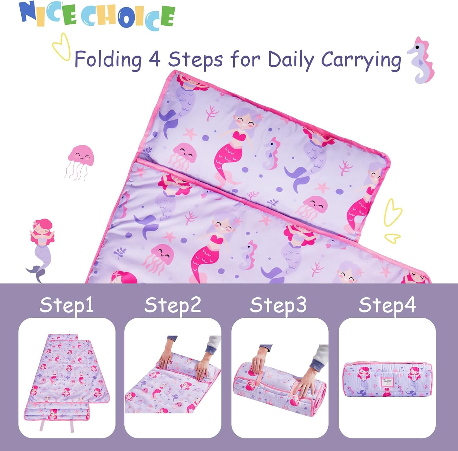 Toddler Nap Mat with Pillow and Blanket, Extra Large Rolled Napping Mats,Slumber Bags for Boys Girls,Kids Sleeping Bag for Daycare, Preschool Travel Camping image number 2