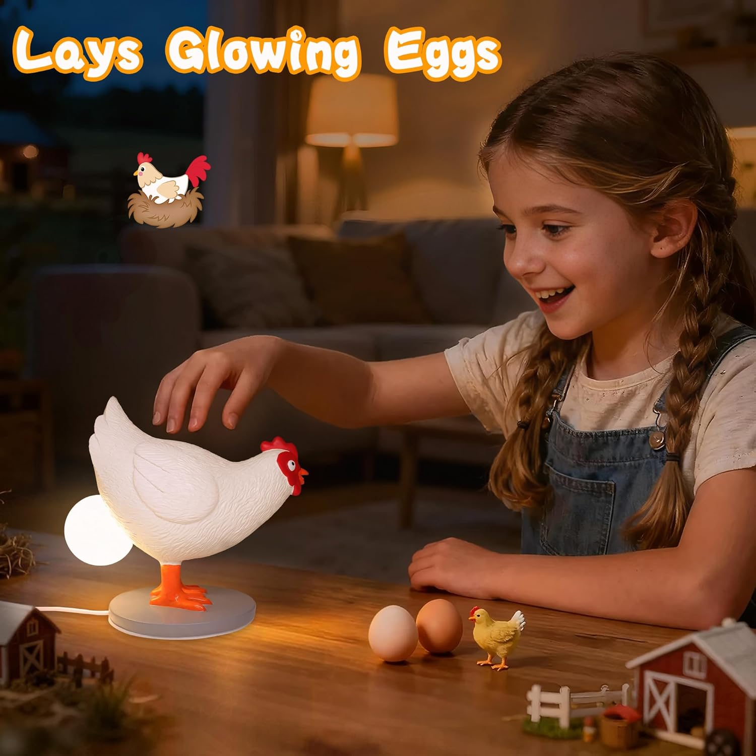 Okiyid Chicken Egg Lamp, Funny Chicken Table Lamp, LED Egg Night Light, Resin Chicken with Stepless Dimming, Decoration for Home, Bedroom, Study image number 4