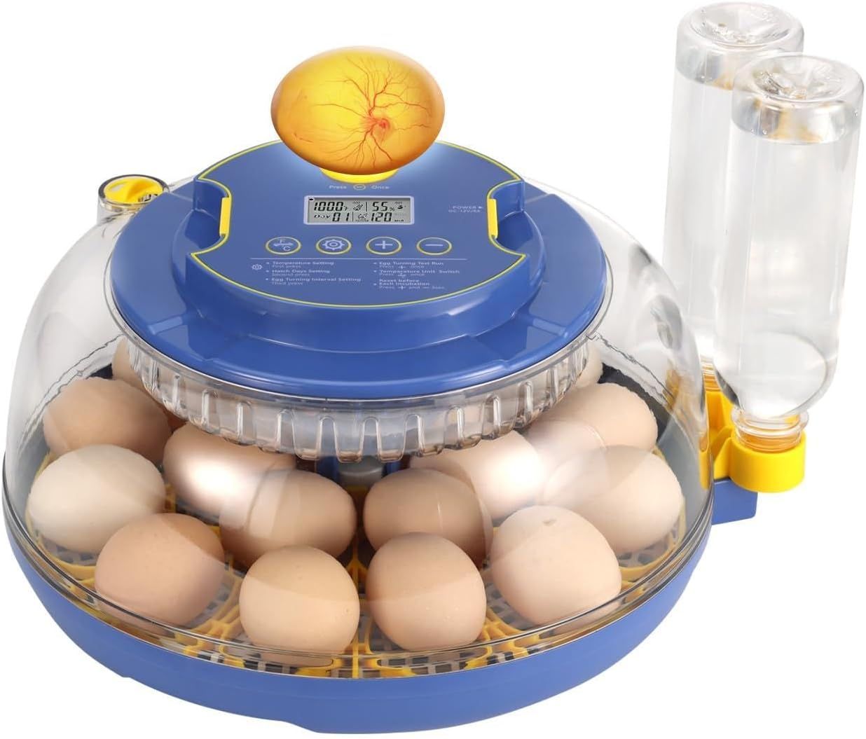18 Eggs Incubator Hatcher Automatic Double Layer Hatching Machine for Chicken Duck Quail Bird Goose Turkey with Auto Turner Water Adding LED Candler (Blue) image number 4