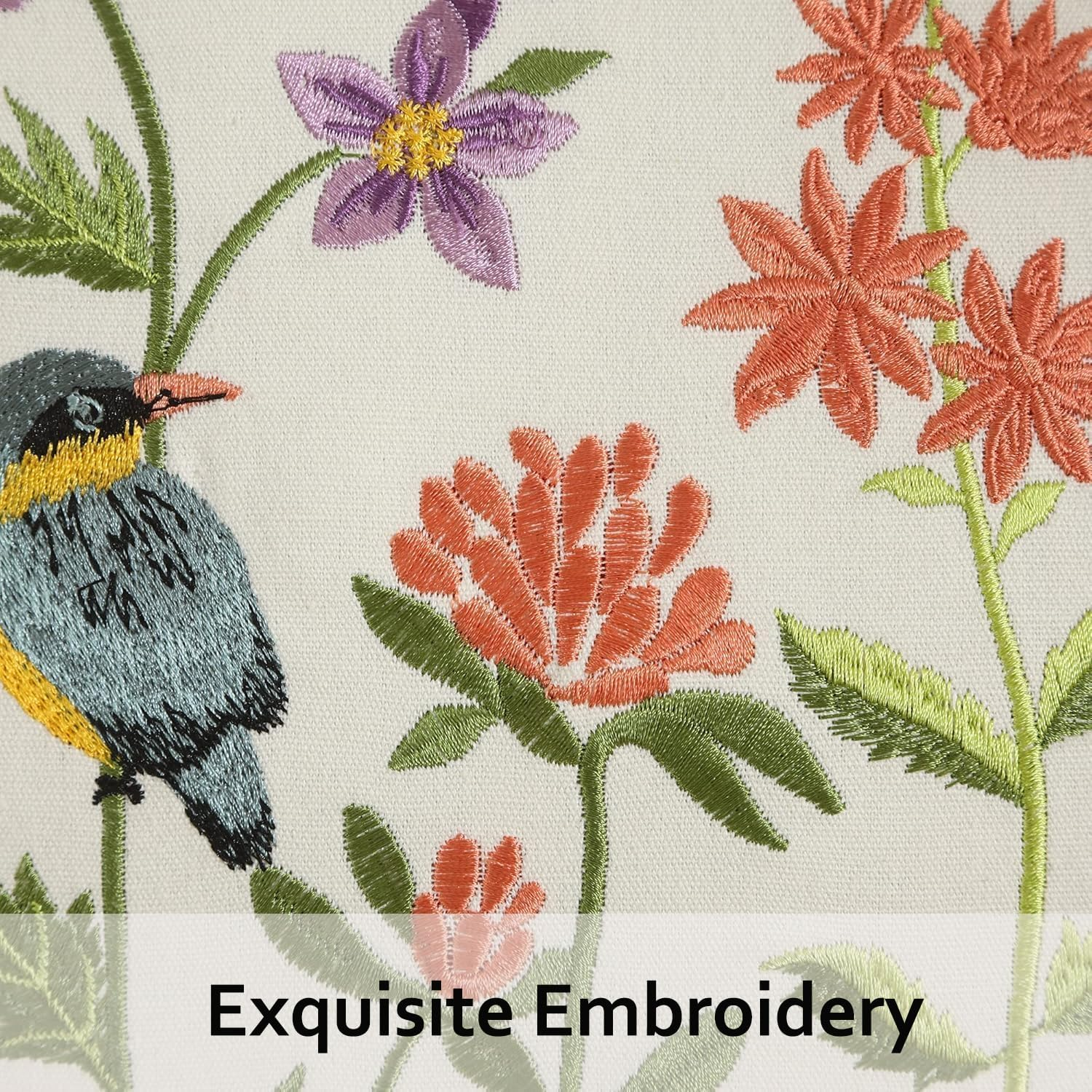 Tosleo Embroidered Throw Pillow Covers 16 X 16 Inch Pack of 2 Vintage Birds with Flowers Farmhouse Pillow Cushion Cases Spring Decorative Pillowcases Spring Home Decor Square Floral Pillow Case image number 6