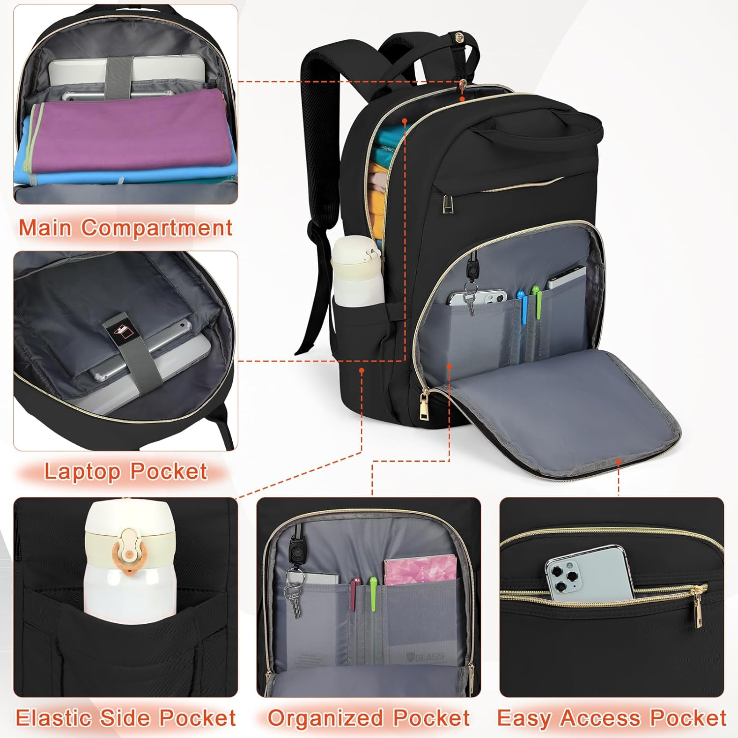 KTMOUW Backpack for Women Laptop Backpack 15.6 Inch Water Resistant Daypack for Travel Work Casual Use, with USB Charging Port image number 1