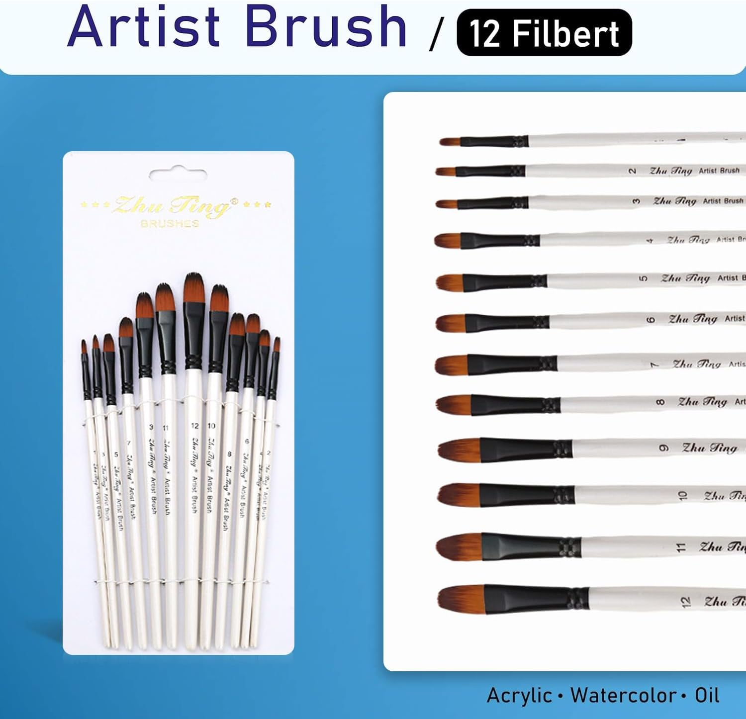 48 Pcs Paint Brushes,Artist Acrylic Paint Brush,With Round,Angled,Flat and Hazelnut Brush,For Watercolor Acrylic Painting Nail Art,Body Painting,Face Paint,Rock,Gouache Oil Paint,Fabric Paint image number 2