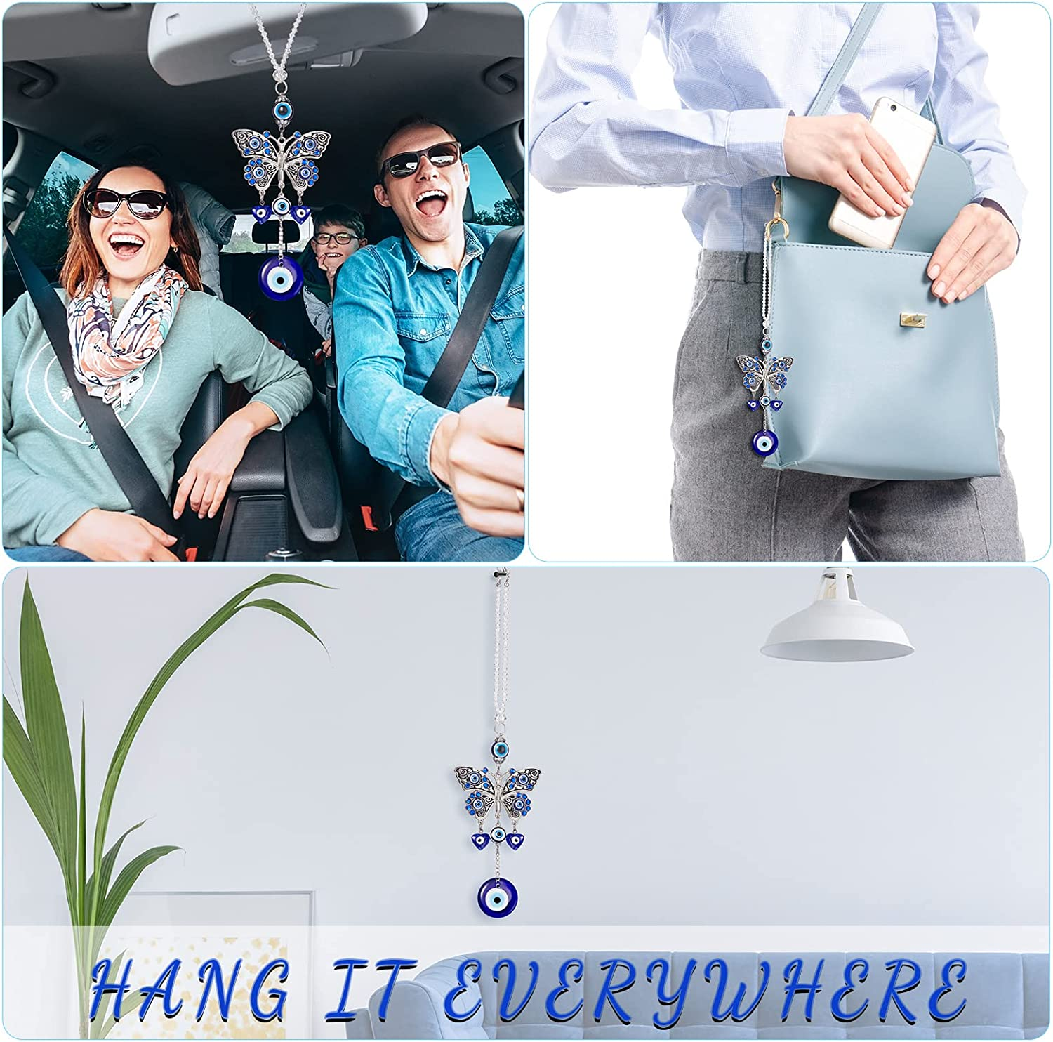 Evil Eye Car Hanging Ornament Evil Blue Eye Charms for Rear View Mirror Beaded Decor Car Accessories Pendent for Window Door Frame Balcony - Blue image number 5