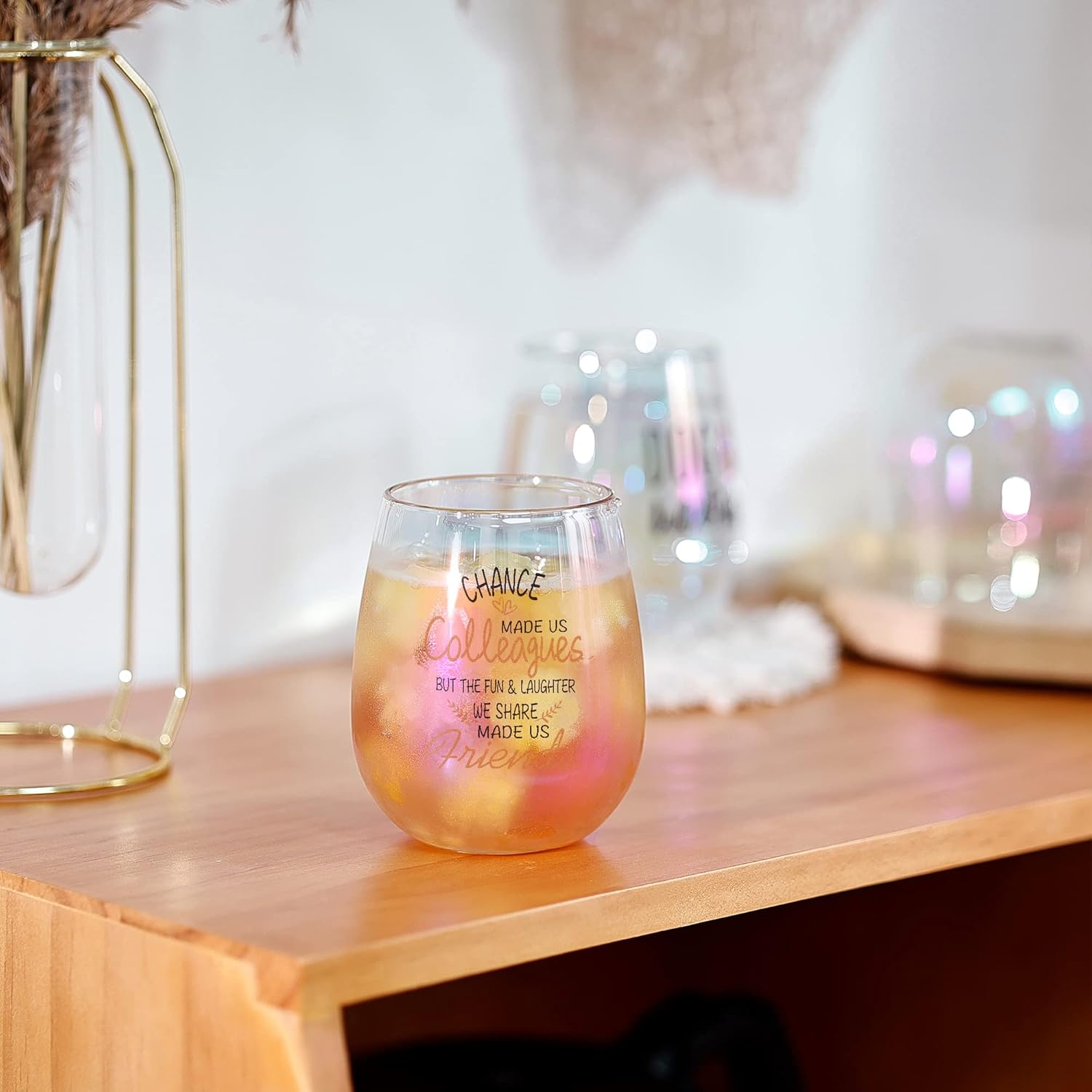 SHENDONG Chance Made Us Colleagues Stemless Wine Glass,15Oz Iridescent Glass Cup, Coworker BFF Present for Coworkers Going Away Employees Leaving,Farewell Retirement Party, Birthday Christmas Prisent - Dog Mom image number 5
