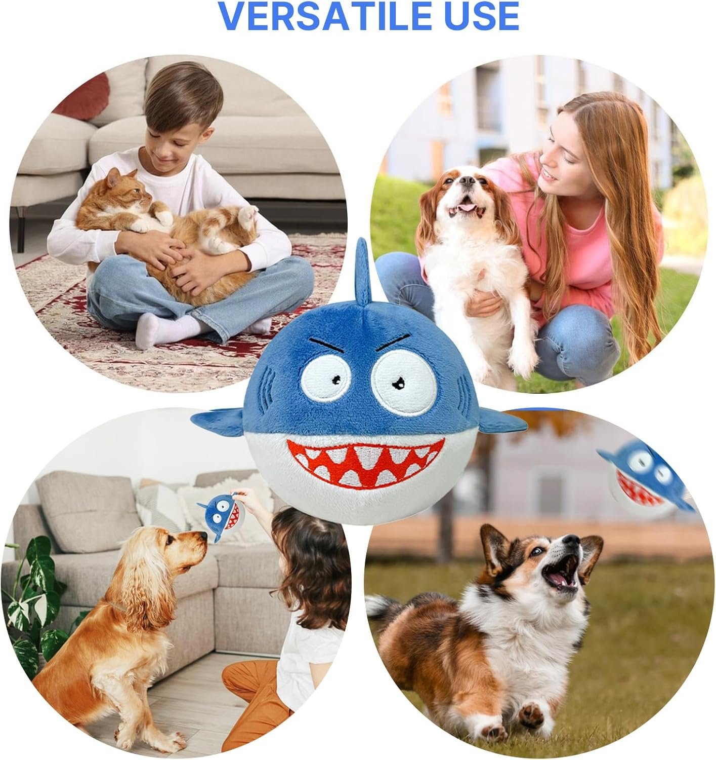 Velmoriah Squeaky Dog Toys for Aggressive Chewers, Shark Smile Plush Dog Toys with Soft Fabric & Crinkle Paper, Interactive Durable Chew Toy Ball for Small Large Medium Breeds image number 3