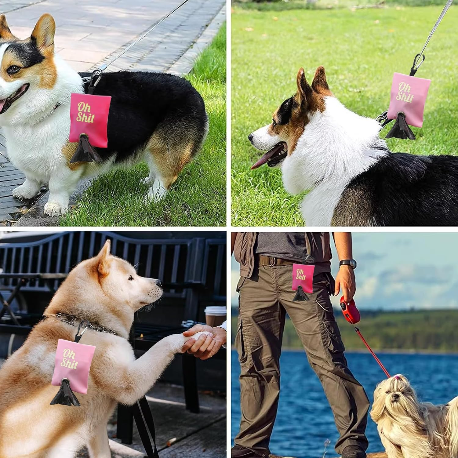 RTRTGS Pack of 2 Dog Waste Bag Dispenser, Portable Dog Waste Bag Holder for Leash, Dog Poo Bags Container with Metal Clip for Walking, Running or Outdoor Accessories (Pink, Rose Red)