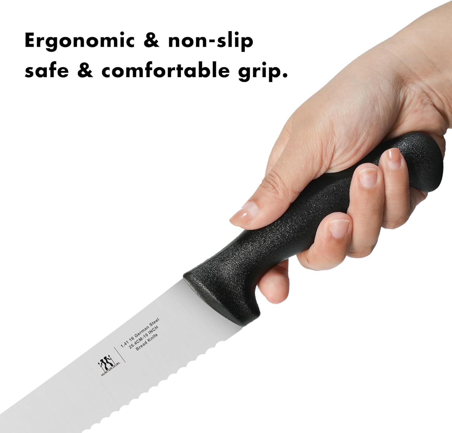 Bread Knife, 10 Inch Serrated Sourdough Slicer Cutter for Homemade Bread, 1.4116 German Steel, Ergonomic Anti-Slip Handle (Black, 10 Inch) image number 3