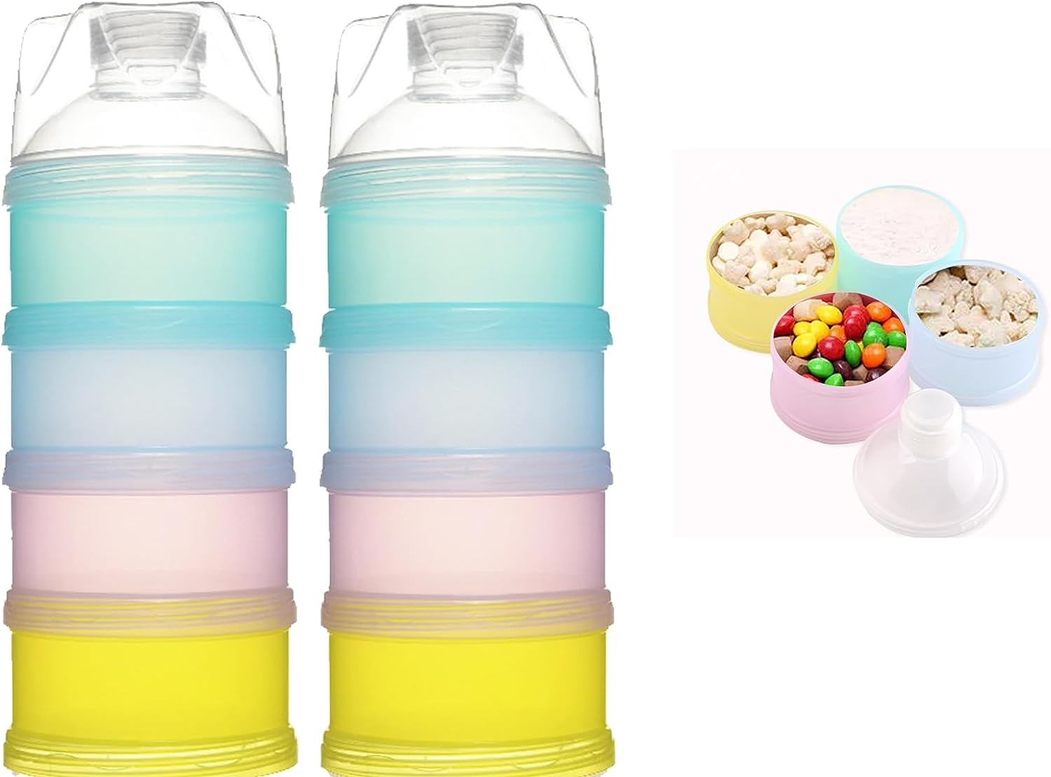 2 PCS 4 Layers Baby Milk Powder Dispenser, Milk Powder Pots,Food Storage Tank, Candy Storage Tank, Formula Dispenser Portable Milk Powder Formula Dispenser Container Pot Box Milk Cans Snack Storage Box for Travel (Four-Color) image number 2