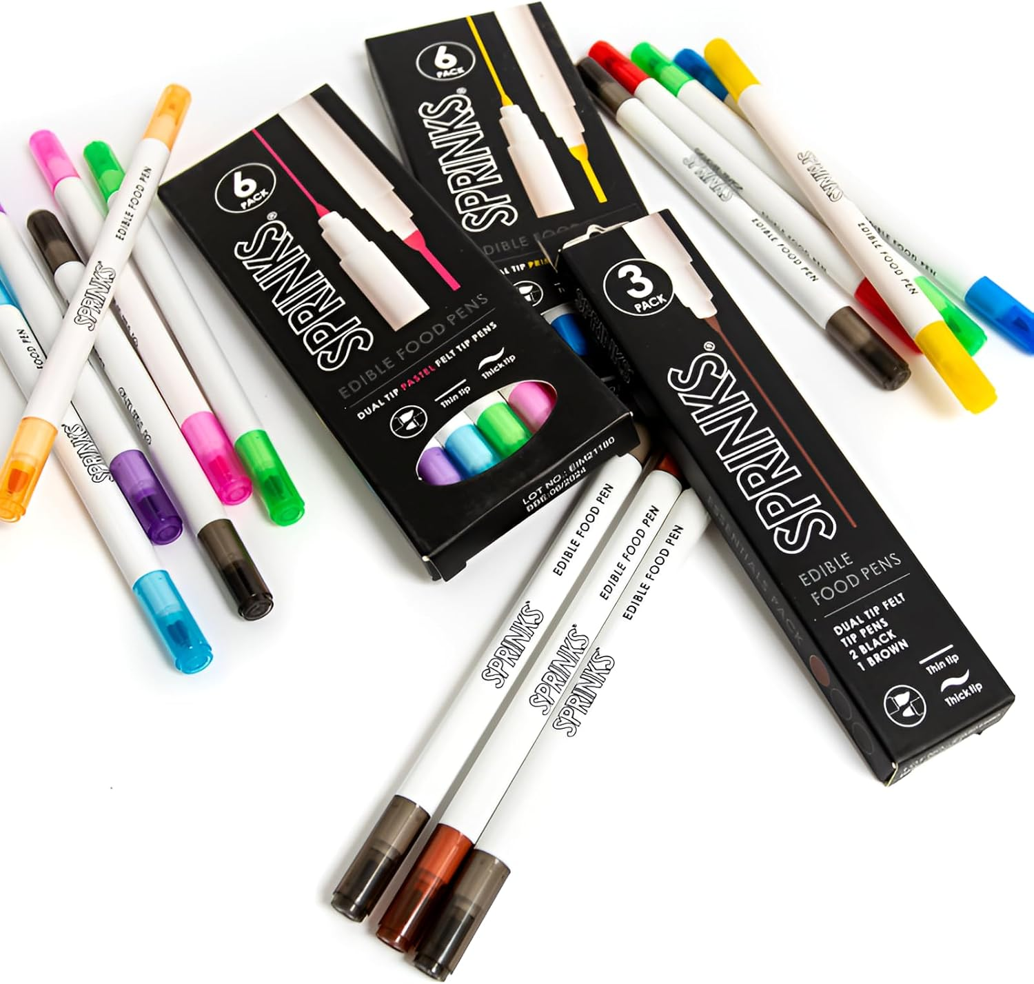 Sprinks Edible Food Pastel Pen Set | 6-Pieces | Edible Ink | Non-Toxic Fine Tip and Brush Tip | Cake Decorating | Sugar Paste | Chocolate | Meringues | Icing | Food Safe for Cookies and Desserts image number 2