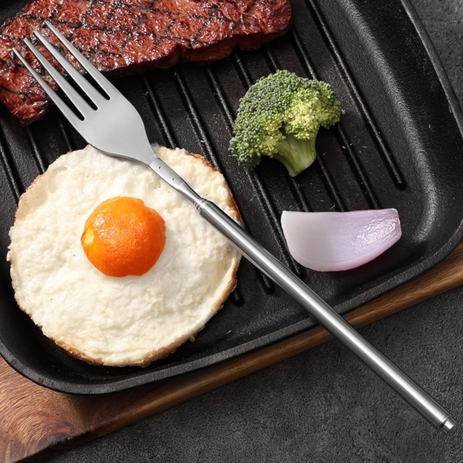 Extended Fork - Stainless Steel Non-Slip Long Handle,Extension Fork Camping Kitchen Supplies | for Office School BBQ Camping Travel Grilling Outdoor Fishing Hiking Dinner Lunch image number 4