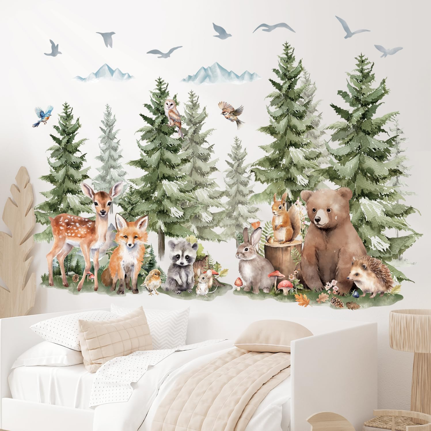 DECOWALL SG4-2422 Pine Trees and Forest Animals Wall Stickers Mountain Woodland Bear Deer Fox Wall Decals Kids Room Nursery Bedroom Decor Baby Room Playroom Removable Art Murals image number 6