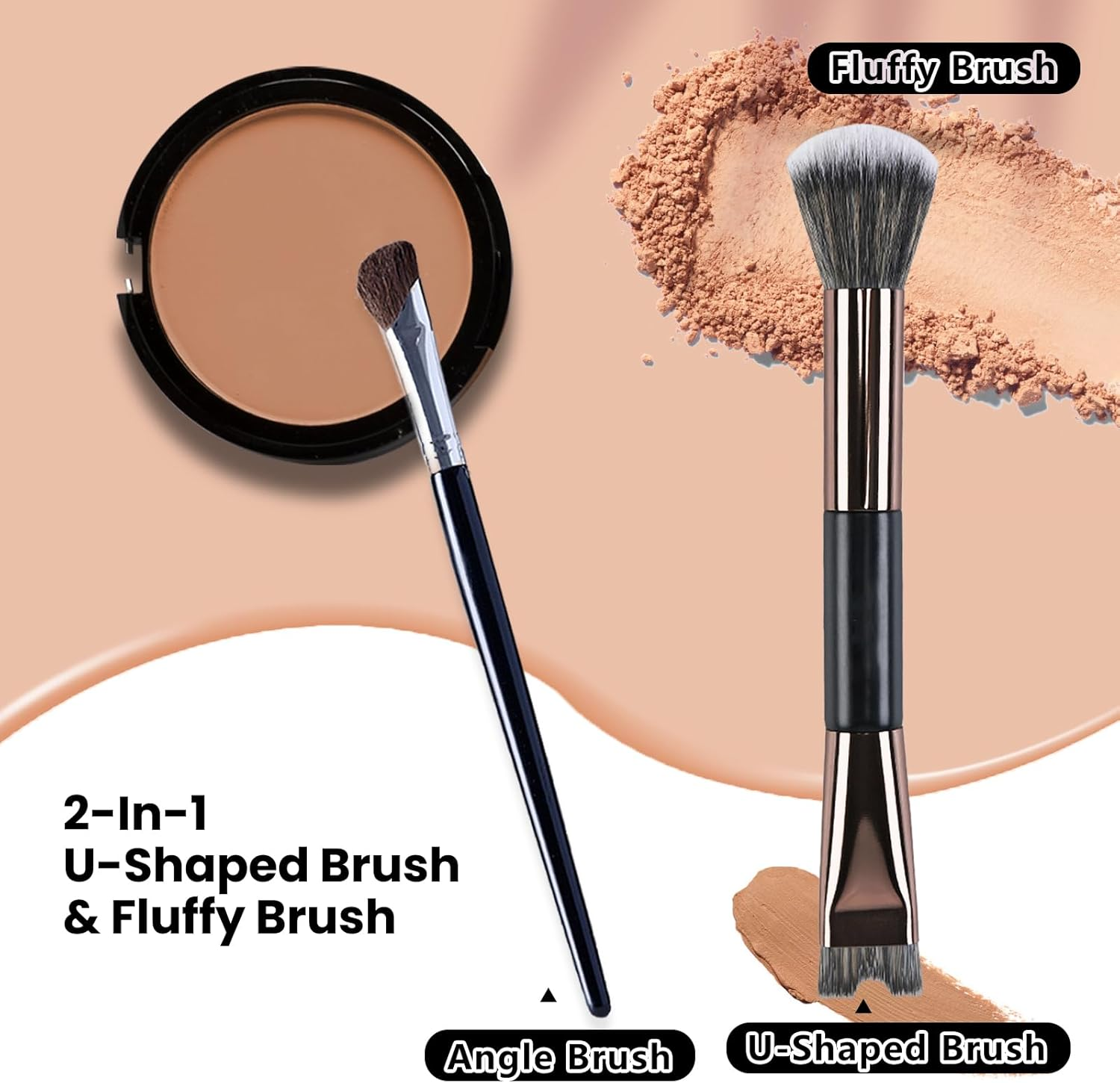 2PCS Nose Contour Brushes, 2-In-1 U-Shaped Brush and Fluffy Brush, Angled Tilt Brush, Nose Brushes Set for Nose Sculpting and Defining image number 2