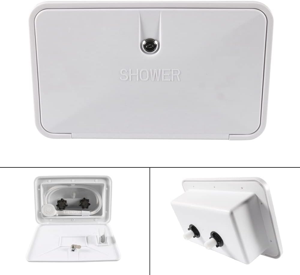 Areyourshop Rv Exterior Shower Box Kit Rv Outdoor Shower Box Kit with Lock Outdoor Hot and Cold Shower Outdoor Shower Adjustment Water Temperature Portable Use for Rv Camper Trailer Plastic White image number 5