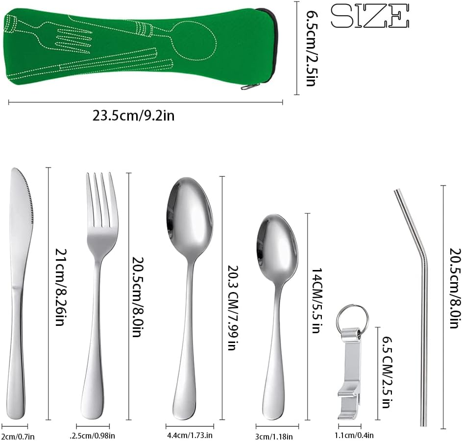 6-Piece Portable Camping Cutlery Set, 304 Stainless Steel Cutlery Sets, Camping Cutlery with Knife, Fork, Spoon, Bottle Opener, Straws Cutlery Bag for Outdoor Travel Picnic Green - Gr&uuml;n image number 5