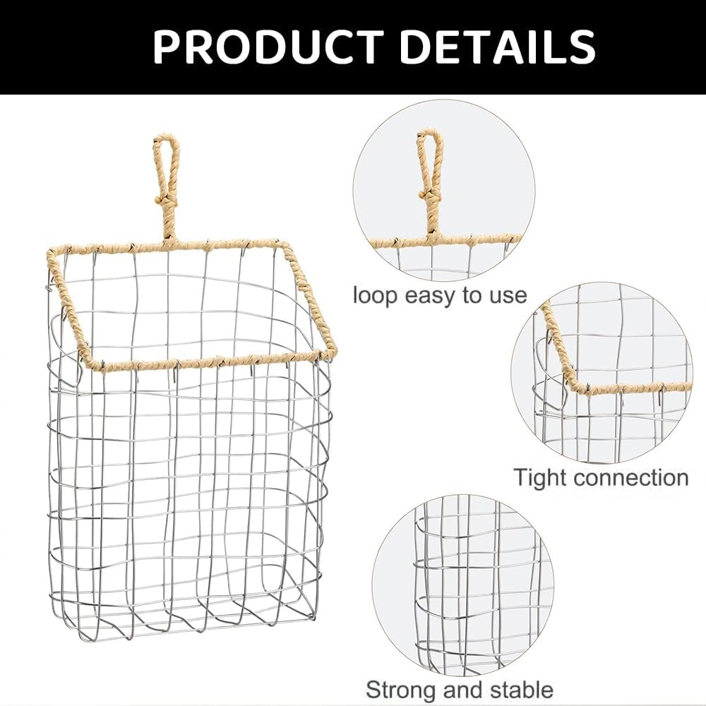 2 Pcs Hanging Wall Storage Baskets &ndash; Rustic Handwoven Wire Organizer for Kitchen, Bathroom, Pantry, Mail, Files image number 2