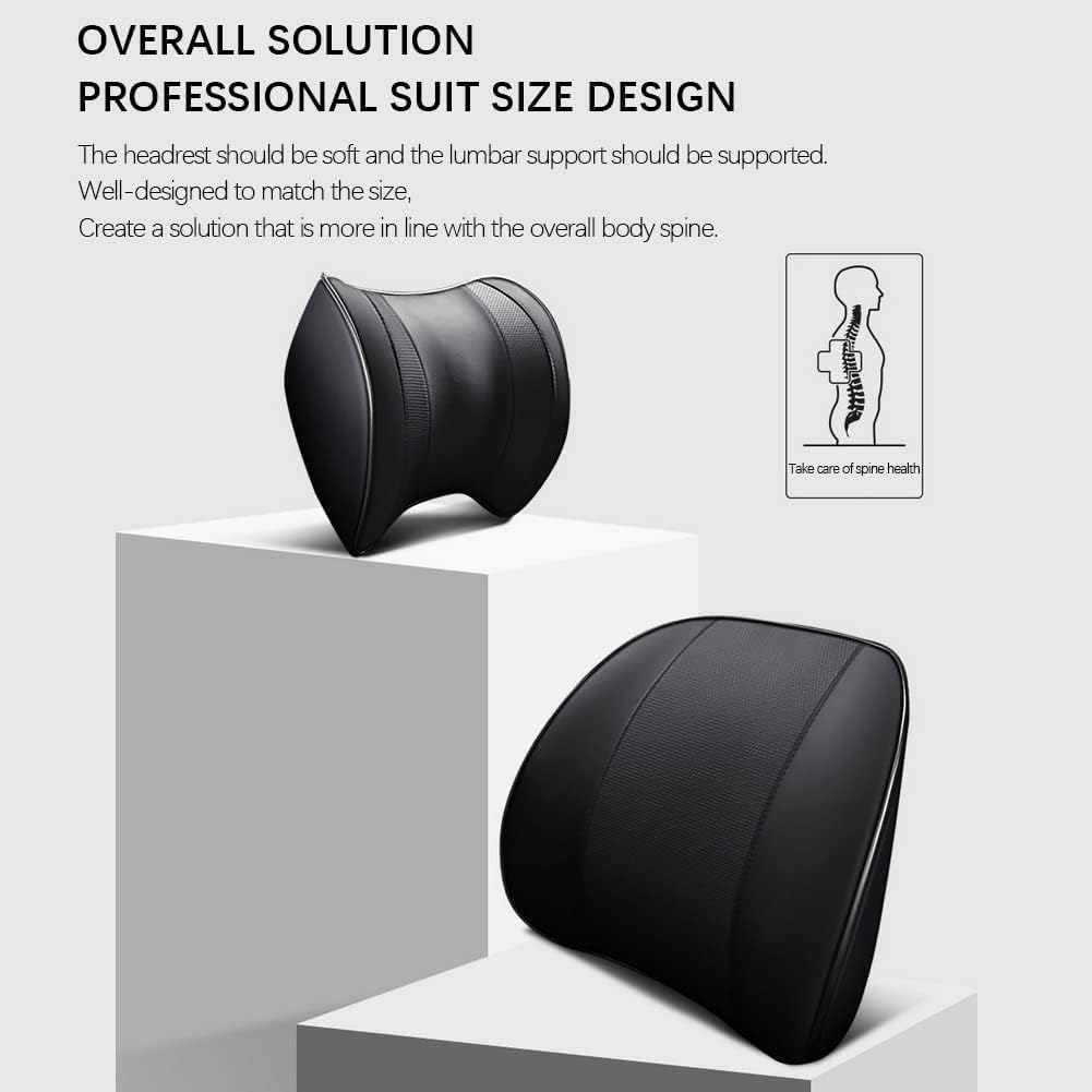 Lumbar Support and Car Neck Pillow for Office Chair and Car Seat, XICEN Softness Memory Foam Erognomic Seat Cushion with Adjustable Strap, Comfortable Ergonomic Design