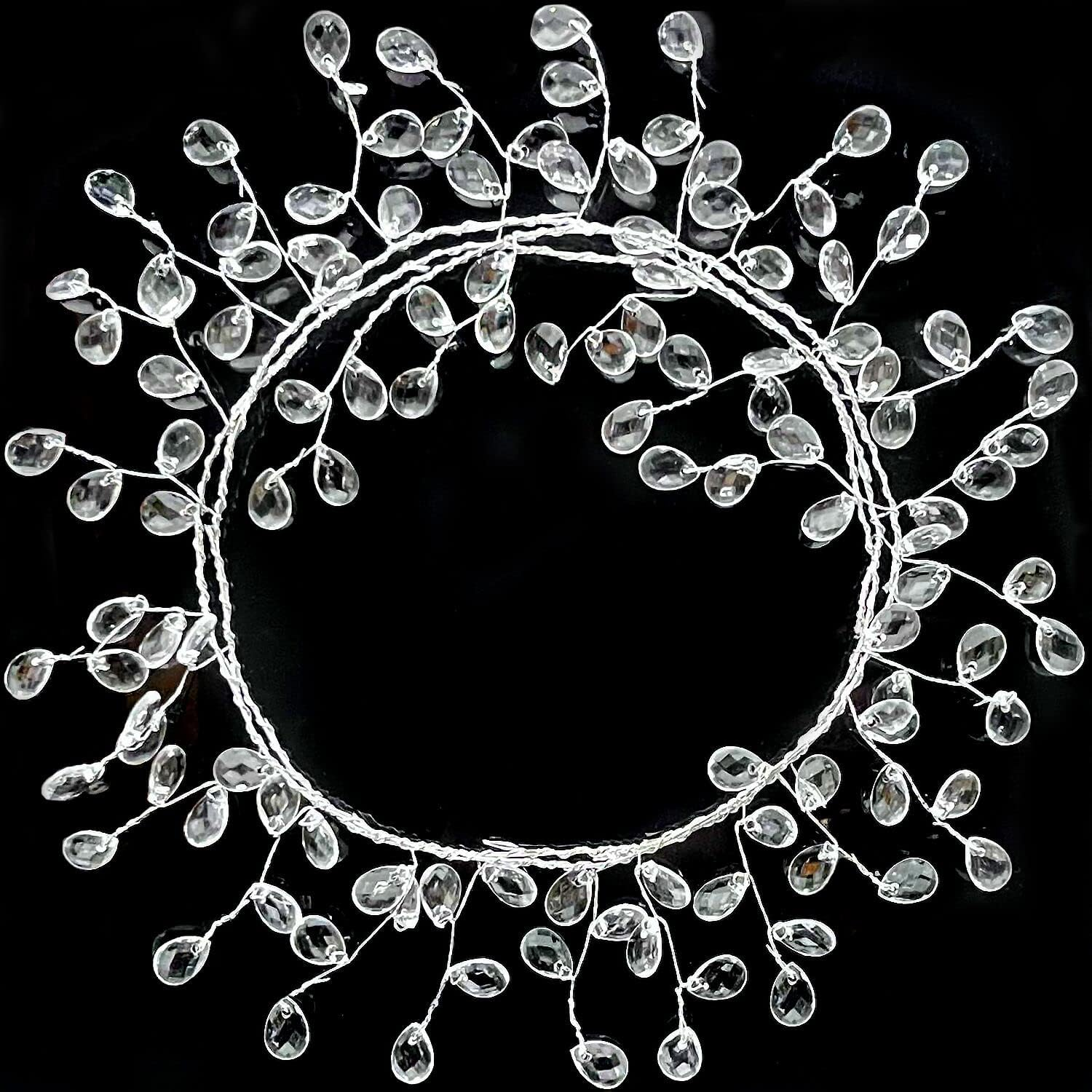 Jishi 20 FT Ice Wire Clear Garland, White Pearl Crystal Teardrop Beads Ornament for Christmas Tree Decorations, Acrylic Plastic Diamond Jewel String Branch Strands for DIY Wreath Crafts