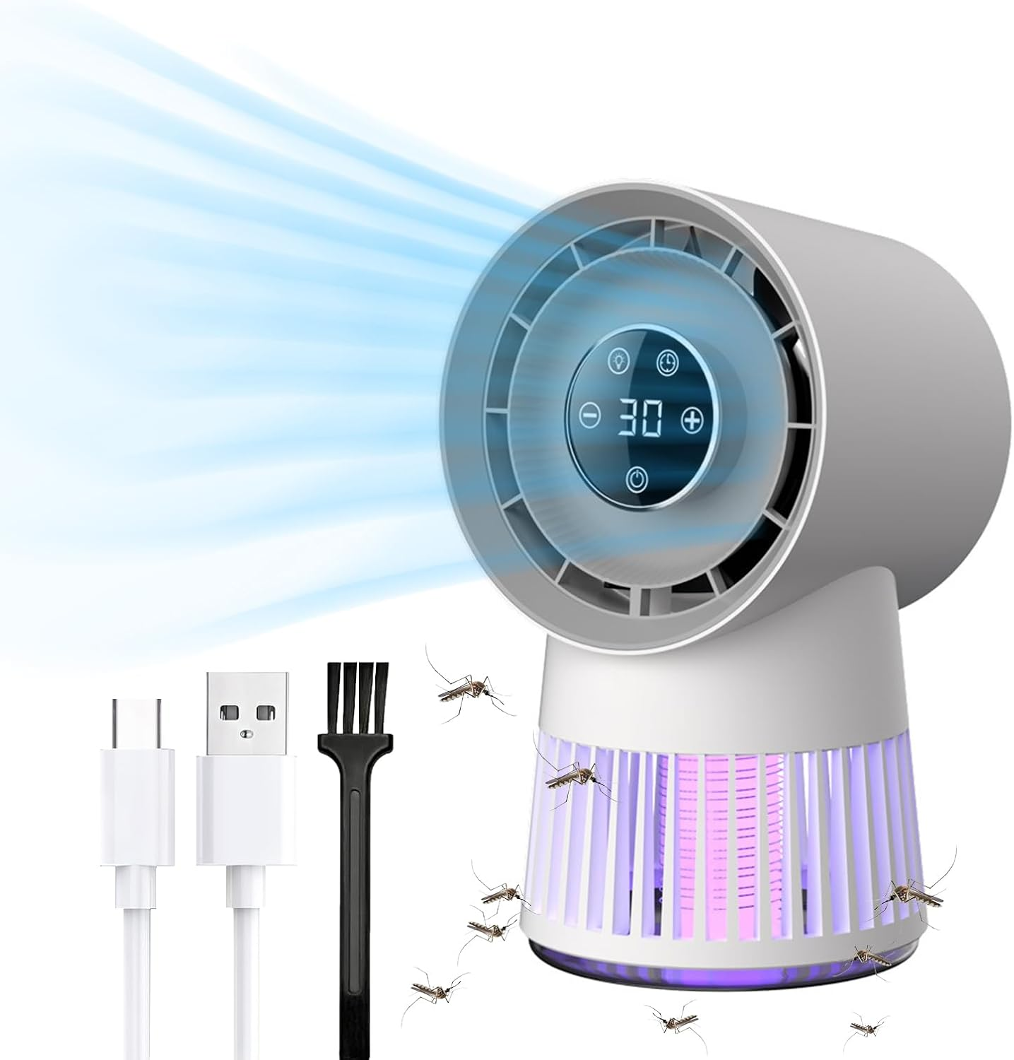 Bladeless Electric Bug Zapper Fan, 8H Timer, 20-Speed, 4.8AH, 2-In-1 Mosquito Zappers Fan, Portable Rechargeable Desk Bug Zapper Fan for Patio/Backyard/Bedroom image number 5