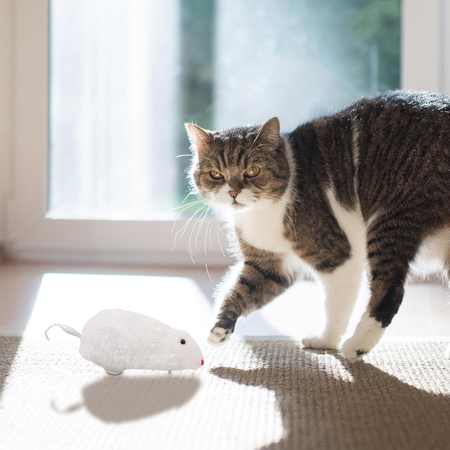 Balacoo 4Pcs Wind-Up Realistic Plush Mouse for Cats and Dogs Lifelike Furry Pet Rat with Rotating Tails Indoor Interactive Kitten Rat Playthings for Entertainment and Party Pranks image number 1