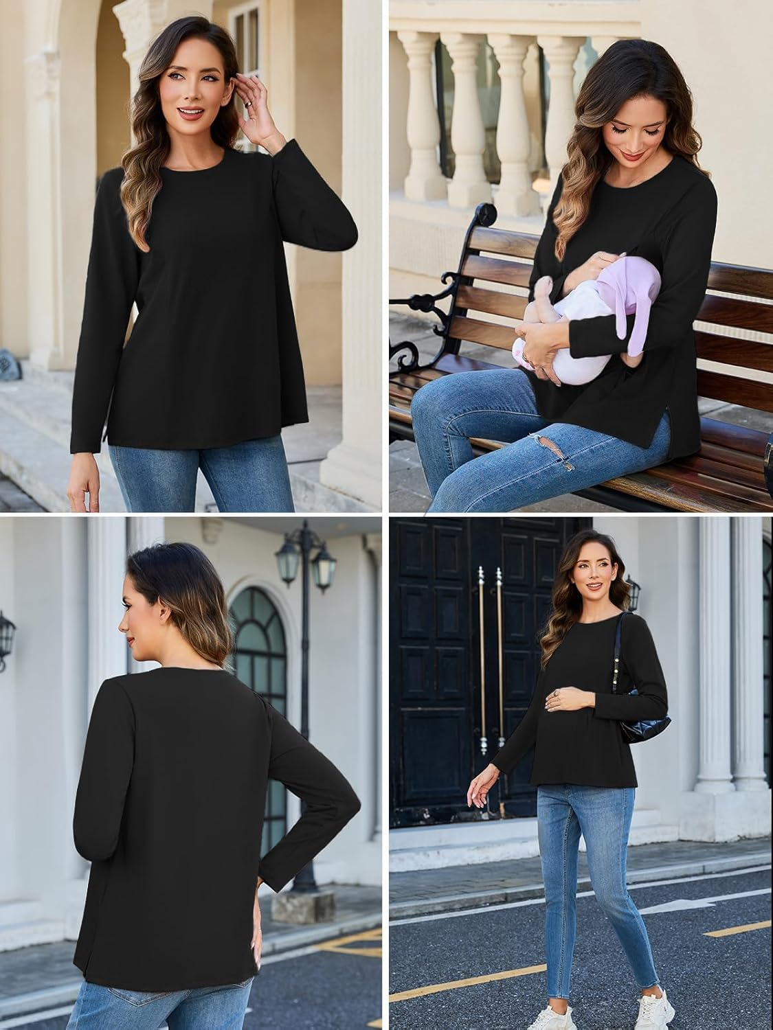 Love2Mi Pack of 3 Women'S Nursing Shirt with Zip Loose Maternity Shirt Long Sleeve Maternity Clothing Winter image number 6