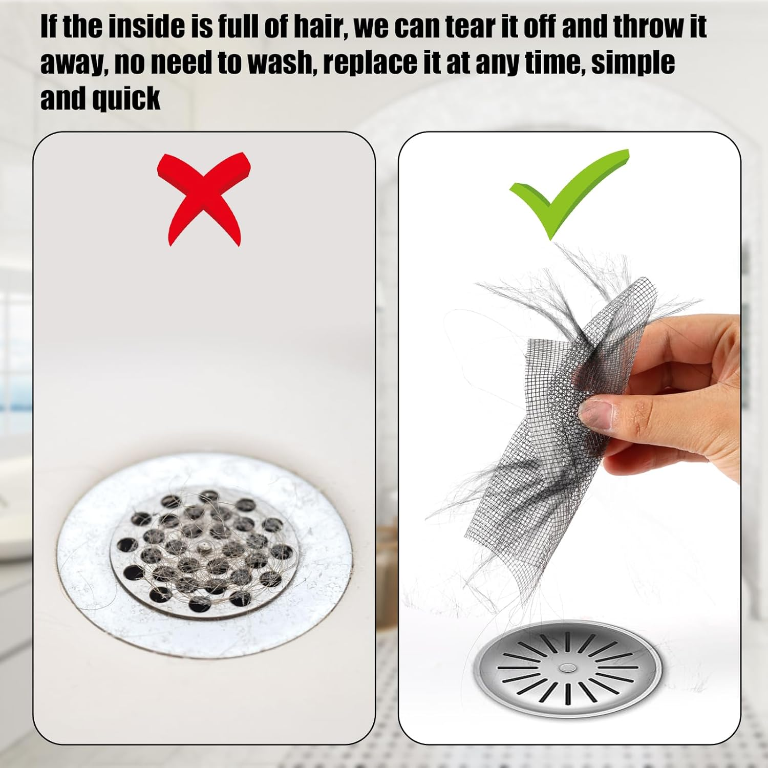 Cuttable Hair Catcher, 32.8 Feet X 4 Inch, Shower Hair Catcher with Removal Tool, Drain Protector Hair Strainer Hair Filter for Drain Hair Stopper for Bathtub Shower Kitchen image number 1